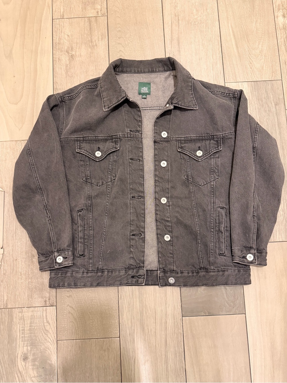 wild fable Black Washed Denim Jacket with Green Label